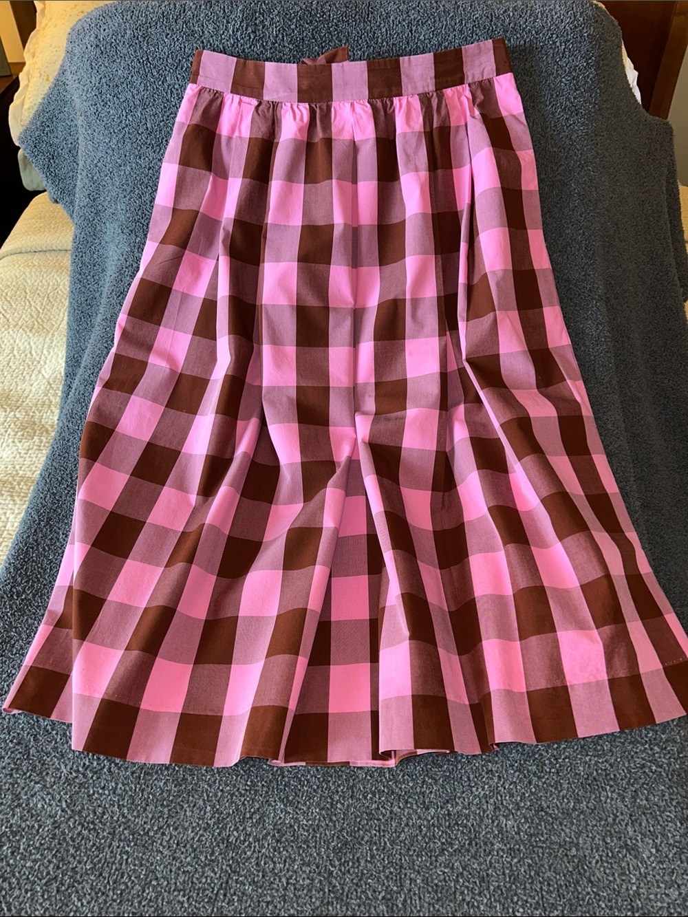 J. Crew Pink and Brown Gingham A-Line Midi Skirt